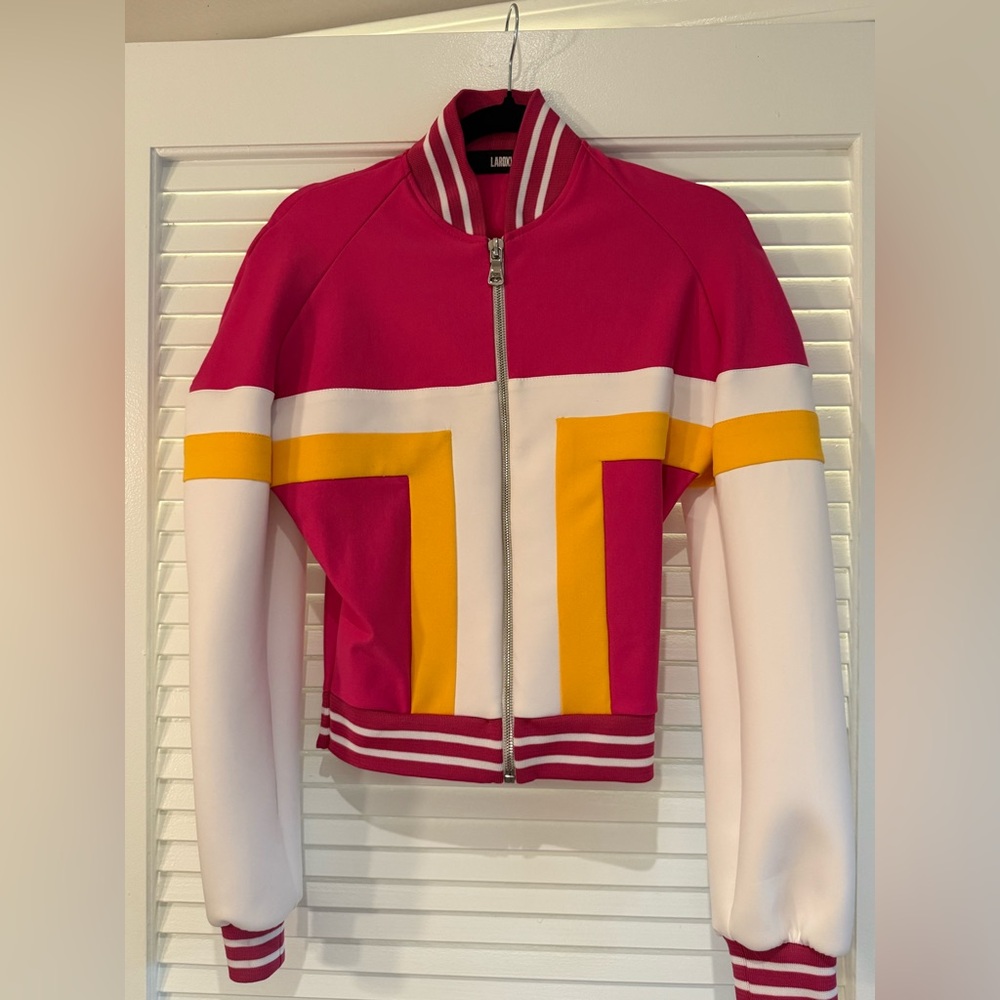 Vibrant Pink and Yellow Varsity Jacket